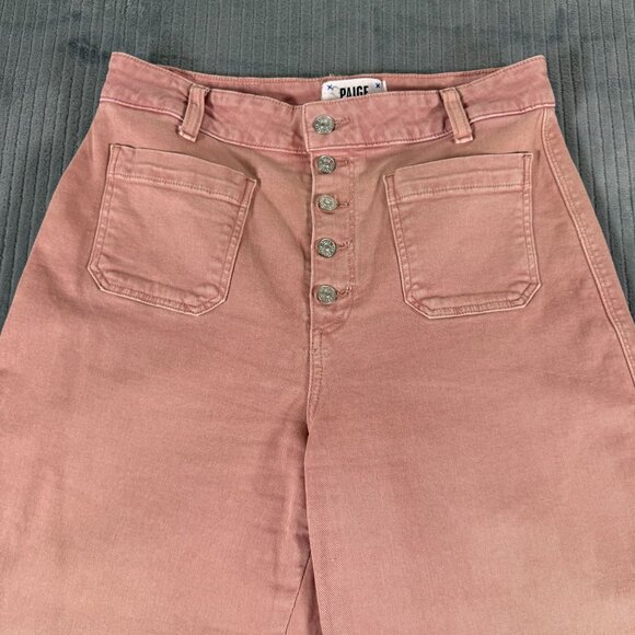 Paige Anessa High Rise WIde Leg Rose Blush Womens 29 Petite Pink Button Fly - Picture 2 of 11
